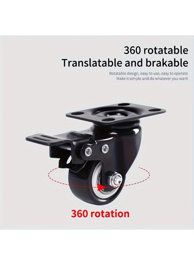 4PCS 2 inch Caster Wheels, 2 with Brakes and 2 Without, Heavy Duty Casters,360 Degree No Noise Polyurethane Wheels for Cart, Furniture, Workbench - Image 3